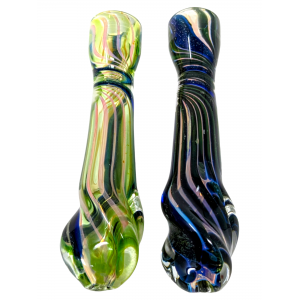 3.5" Silver Fumed Assorted Color Dicro Line Art Chillum Hand Pipe - (Pack of 2) [RKP290]
